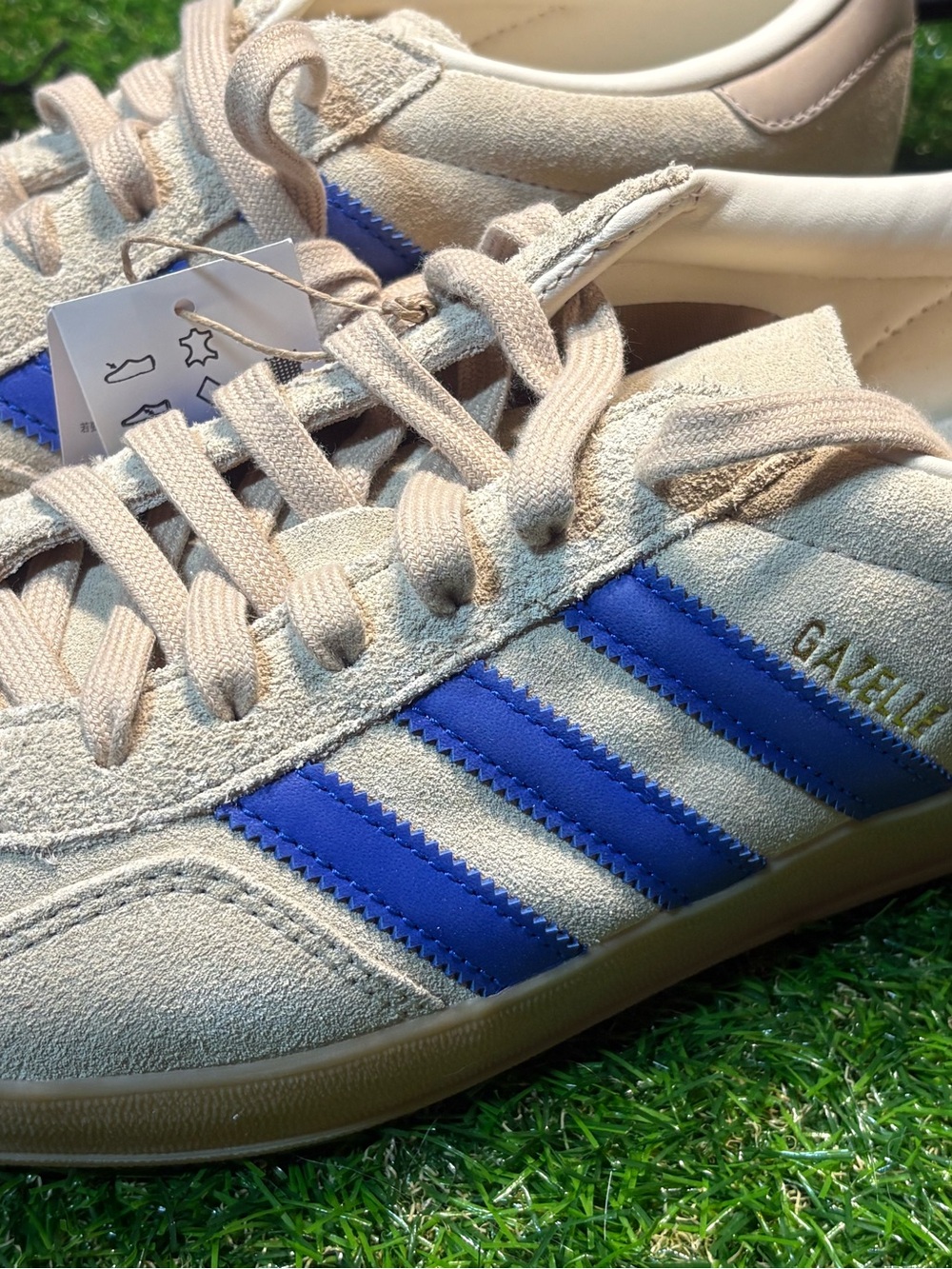adidas Beige Suede Sneakers with Blue Stripes